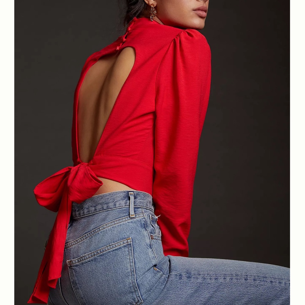 NWT Anthropologie Maeve Red backless bow blouse